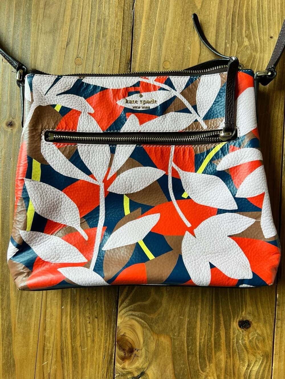 Kate Spade New York Multi-Color Leaf Print Leather Crossbody Bag